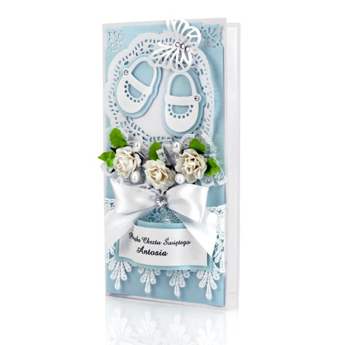 Kartka DL z życzeniami na chrzest dla chłopca - Buciki