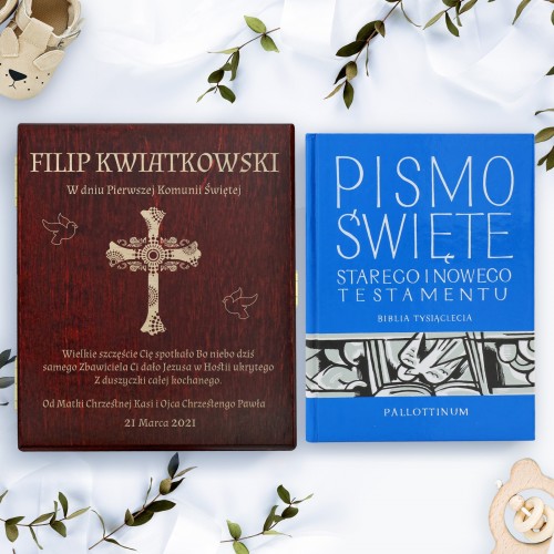 Pismo Święte Stary i Nowy Testament w szkatułce z grawerem - Odkupienie