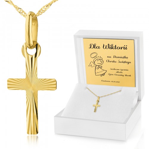 Złoty krzyżyk z łańcuszkiem 585 na chrzest - Młody chrześcijanin