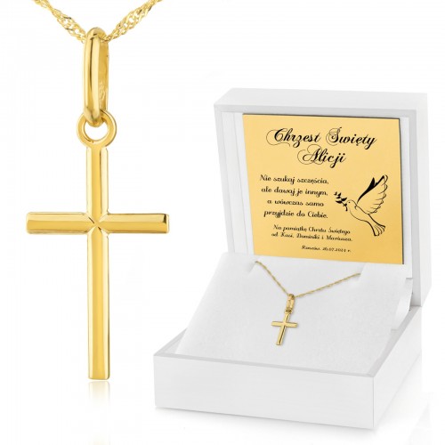 Złoty krzyżyk na łańcuszku pr. 585 na chrzest - Zaproszenie do zbawienia