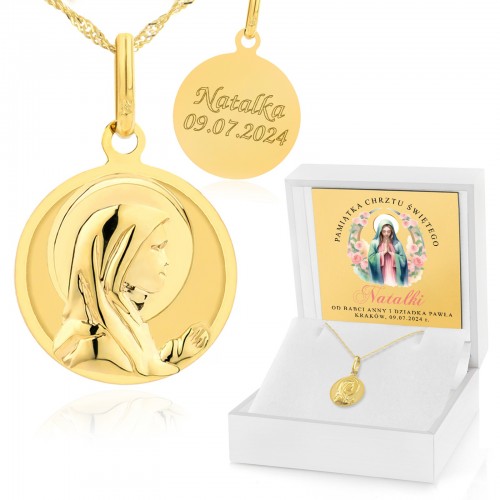 Złoty medalik z grawerem pr. 585 na chrzest dla dziewczynki - Modlitwa
