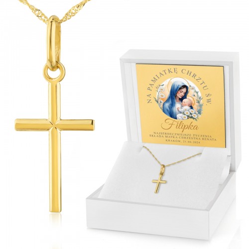 Złoty krzyżyk z łańcuszkiem pr. 585 w etui na chrzest - Klejnot wiary