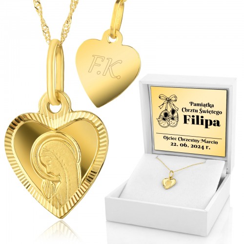 Złoty medalik Matka Boska z łańcuszkiem pr. 585 na chrzest - Buciki