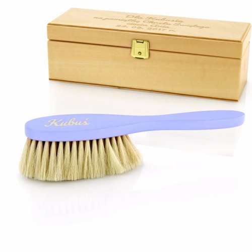 Miękka szczotka do włosów w drewnianym etui z grawerem na prezent dla chłopczyka