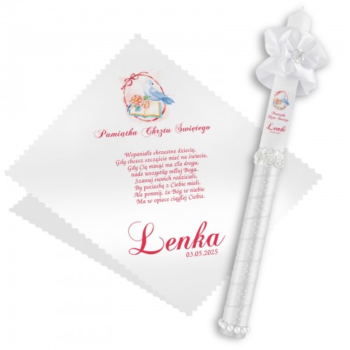 Zestaw na chrzest: świeca i szatka z personalizacją - Kryształowy Obłoczek