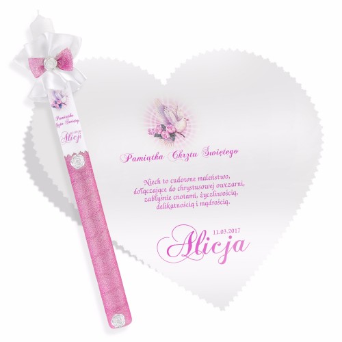 Personalizowany zestaw na chrzest dla dziewczynki Perłowy Gołąbek