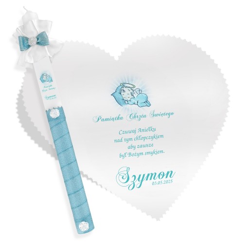 Świeca i szatka serce na pamiątkę chrztu - Niebieska Perełka
