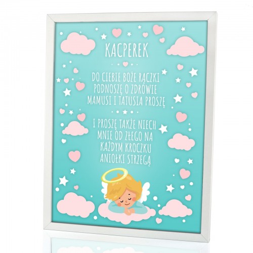 Obraz na płótnie w ramce (30x40) na chrzest dla chłopczyka - Aniołek