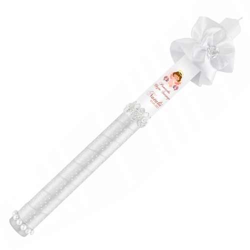 Świeca do chrztu z personalizacją dla dziecka - Crystal White Rose
