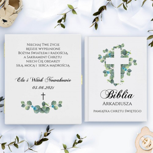 Biblia dla dzieci w szkatułce na chrzest - Niebieski Krzew