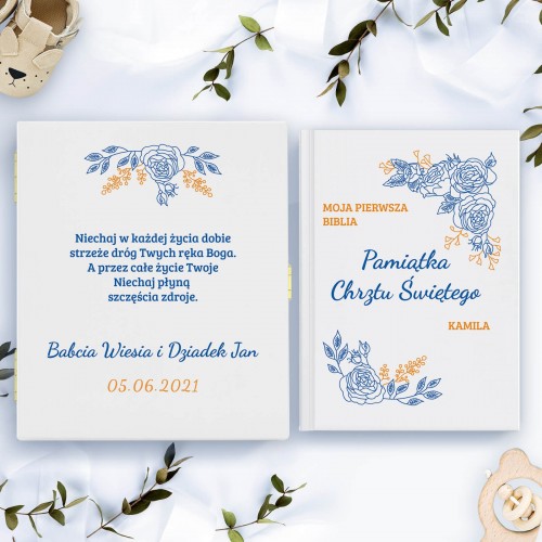 Biblia dla dzieci w szkatułce na upominek na chrzest - Pęk Róż