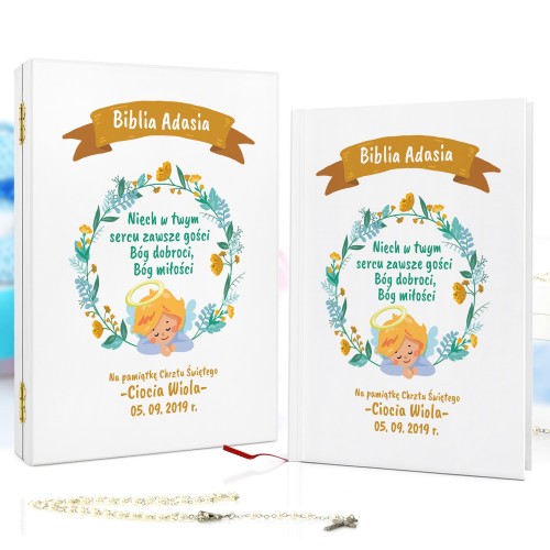 Biblia dla dzieci w pudełku na prezent na chrzciny - Aniołek