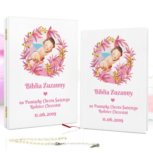 Biblia dla dzieci w drewnianym etui na chrzciny - Śpiąca Dziecina