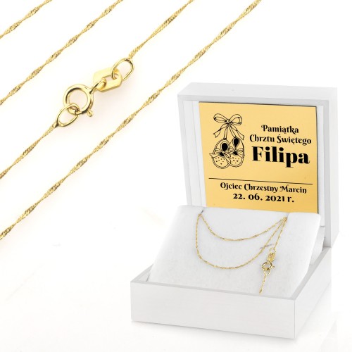 Złoty łańcuszek 45 cm pr. 585 w etui na chrzest - Gold Singapur