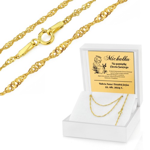Łańcuszek pozłacany singapur 45 cm pr. 925 na chrzest - Pozłacany