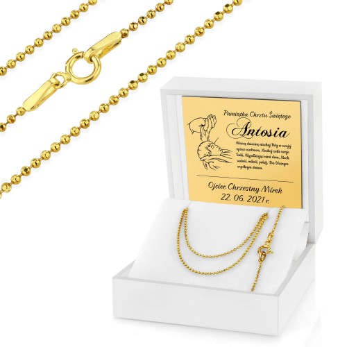 Łańcuszek srebrny 925 pozłacany 50 cm na chrzest - Pozłacane Kuleczki