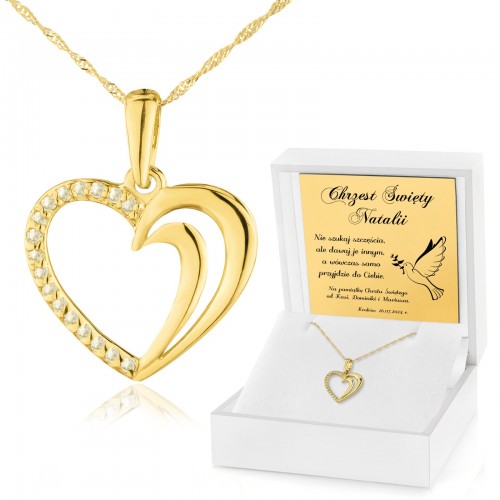 Złote serce z cyrkoniami na łańcuszku pr. 585 na chrzest - Złociste Serce