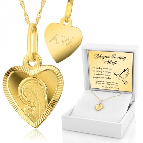 Złote serduszko na łańcuszku pr. 585 na chrzest - Serce