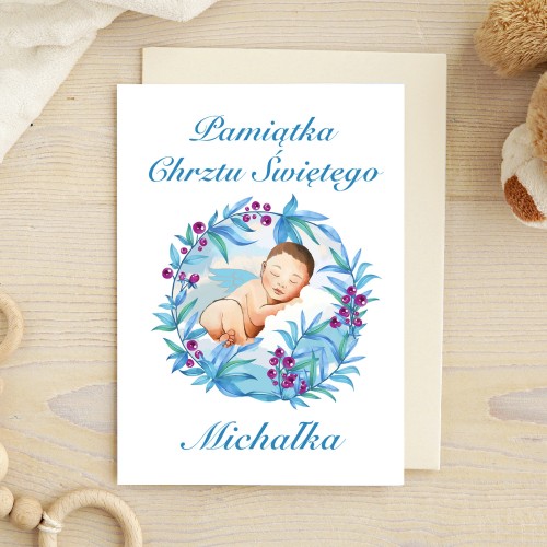 Kartka na chrzest z życzeniami dla chłopca - Aniołek