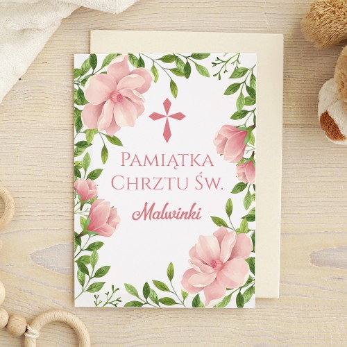 Kartka na chrzciny z dedykacją dla dziewczynki - Kwiatowa