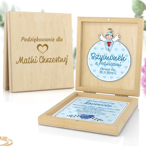 Podziękowanie dla matki chrzestnej w szkatułce - Błękitny Aniołek