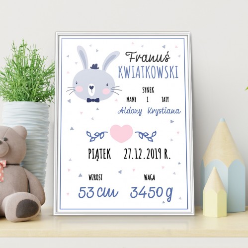 Plakat w ramce na pamiątkę chrztu - Elegancik