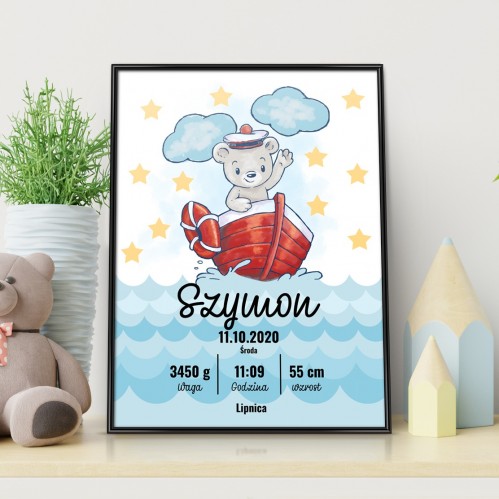 Plakat w ramce (30x40 cm) na chrzest dla chłopca - Przybyłem