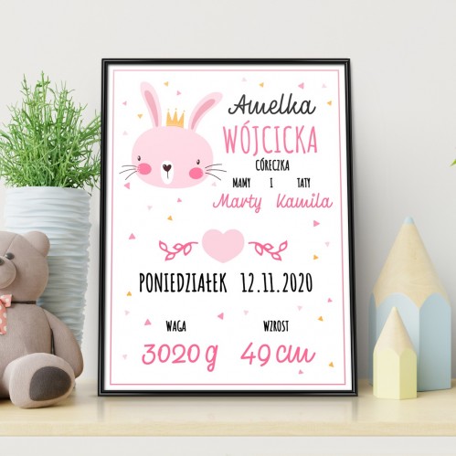 Plakat w ramce (30x40 cm) z metryczką dla dziewczynki - W Koronie
