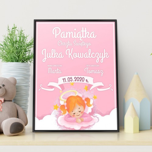 Plakat w ramce (30x40 cm) na chrzest dla dziewczynki - Jak Aniołek