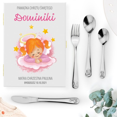 Sztućce dla dzieci z grawerem - Różowy Aniołek