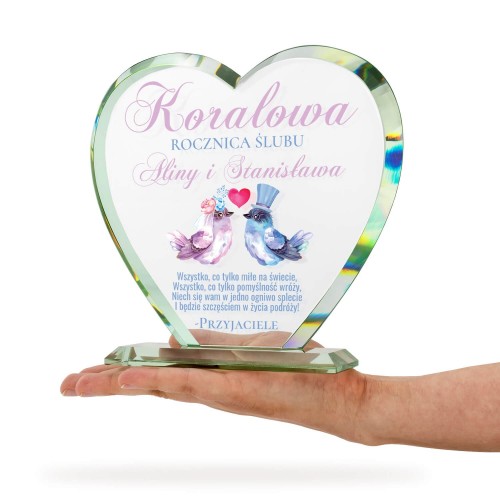 Szklane serce z nadrukiem - Na koralową rocznicę ślubu