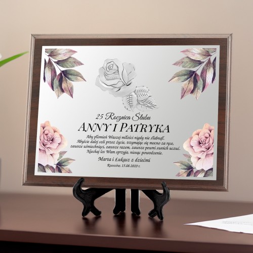 Certyfikat 25 rocznica ślubu z emblematem - Srebrne gody