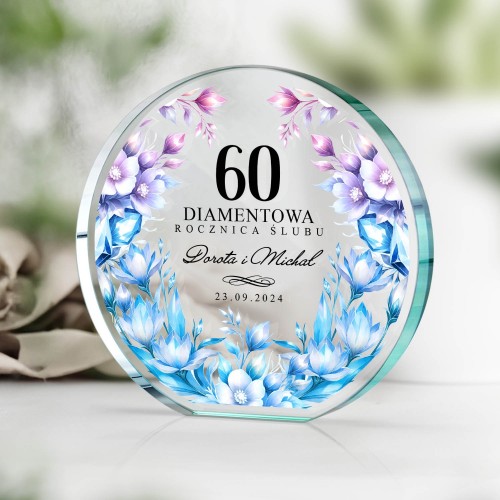Statuetka szklana z nadrukiem na 60 rocznicę ślubu - Diament