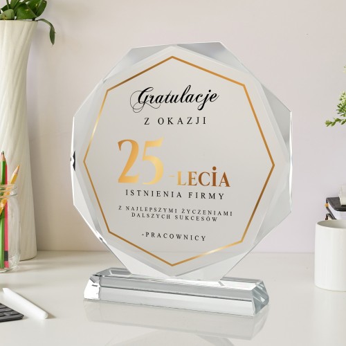 Statuetka szklana z nadrukiem na jubileusz firmy - Lata doświadczeń