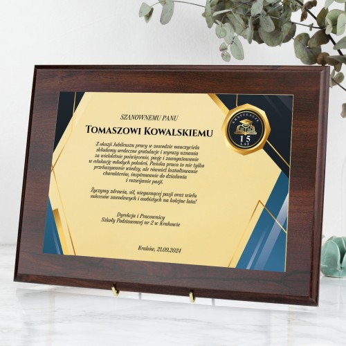 Certyfikat drewniany z nadrukiem na jubileusz pracy nauczyciela - Sukces