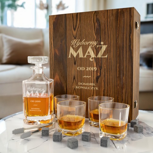 Karafka ze szklankami i kamieniami do whisky dla męża - Męski czas