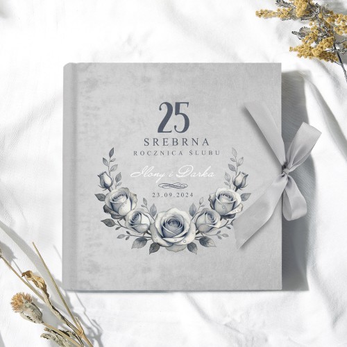 Album na zdjęcia welurowy szary z nadrukiem na 25 rocznicę ślubu - Srebrna