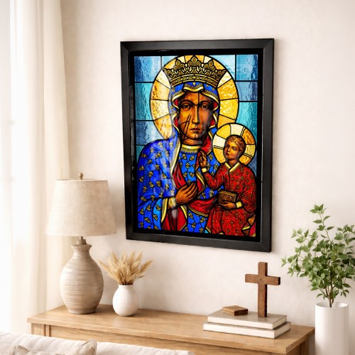 Obraz do salonu Matka Boża Częstochowska 30x40 cm witraż - Jasnogórska łaska