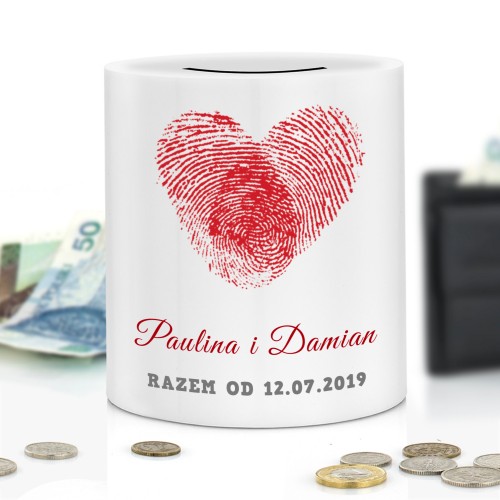 Skarbonka z dedykacją dla pary - Odcisk serca
