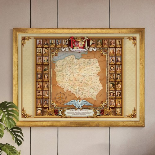 Mapa Polski z portretami władców na 30-lecie pracy (50x70 cm) - Rozwój