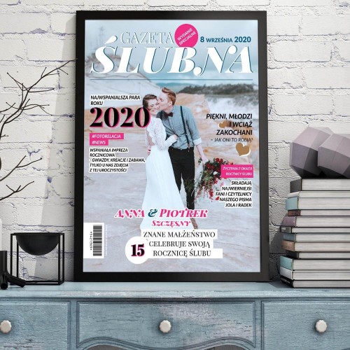 Plakat w ramce (30x40 cm) na ślub dla pary - Gazeta Ślubna