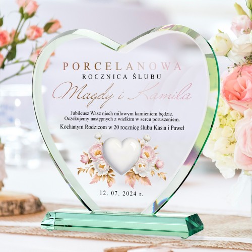 Statuetka szklana z nadrukiem na 20 rocznicę ślubu - Porcelanowa rocznica
