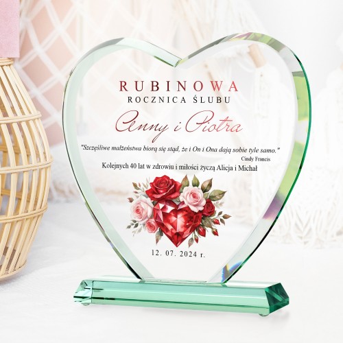 Statuetka szklana z nadrukiem na 40 rocznicę ślubu - Rubinowa rocznica