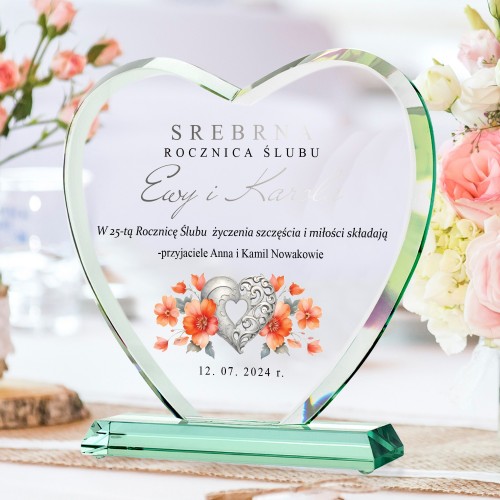 Statuetka szklana z nadrukiem na 25 rocznicę ślubu - Srebrna rocznica