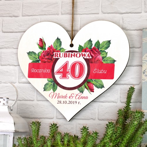 Tabliczka serce z dedykacją - 40 Rubinowa Rocznica Ślubu