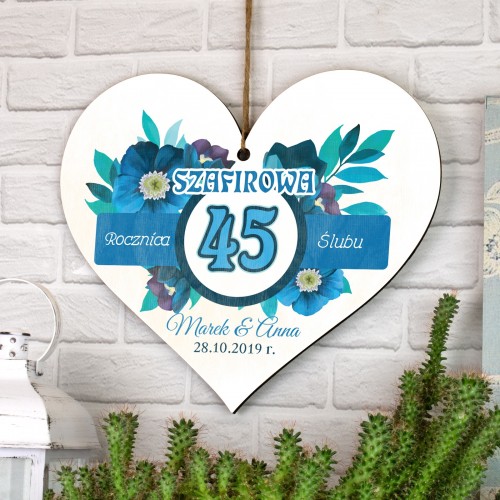 Tabliczka serce z dedykacją - 45 Szafirowa Rocznica Ślubu