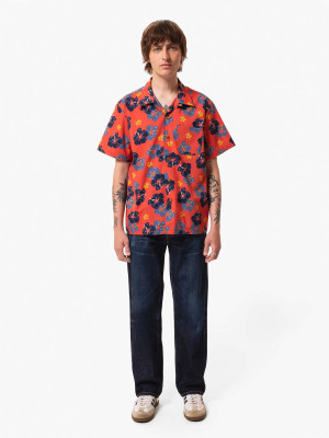 Nudie Jeans Arthur Flower Hawaii Shirt Rot S