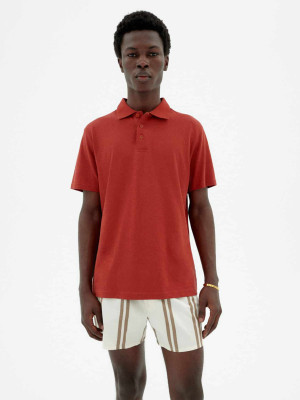 Thinking MU Hemp Polo Orange Red L