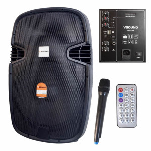 VSOUND  Coluna Amplificada15" USB/BT/SD/FM/BAT MIC S/ Fios