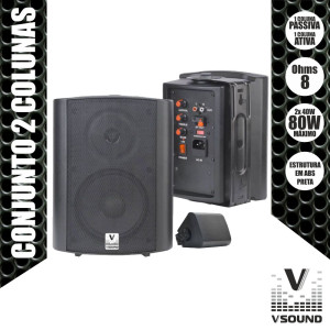 VSOUND  Conjunto 2 Colunas 5" Passiva+amplificada 80W